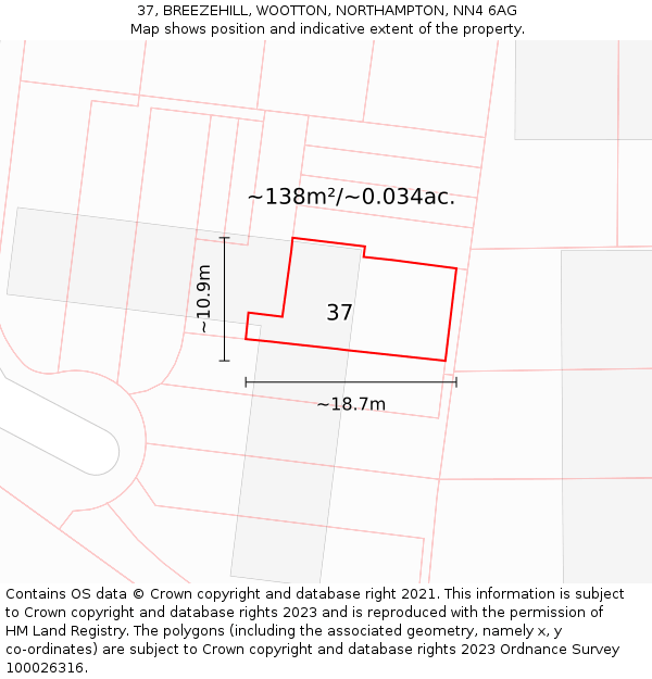37, BREEZEHILL, WOOTTON, NORTHAMPTON, NN4 6AG: Plot and title map