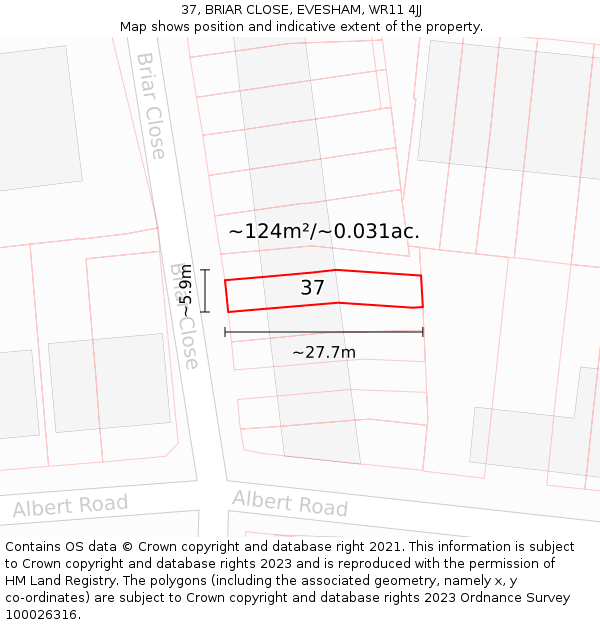 37, BRIAR CLOSE, EVESHAM, WR11 4JJ: Plot and title map