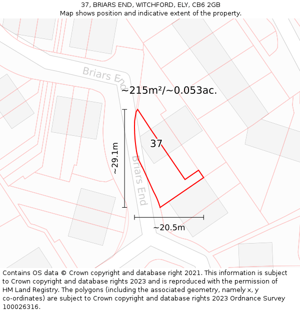 37, BRIARS END, WITCHFORD, ELY, CB6 2GB: Plot and title map