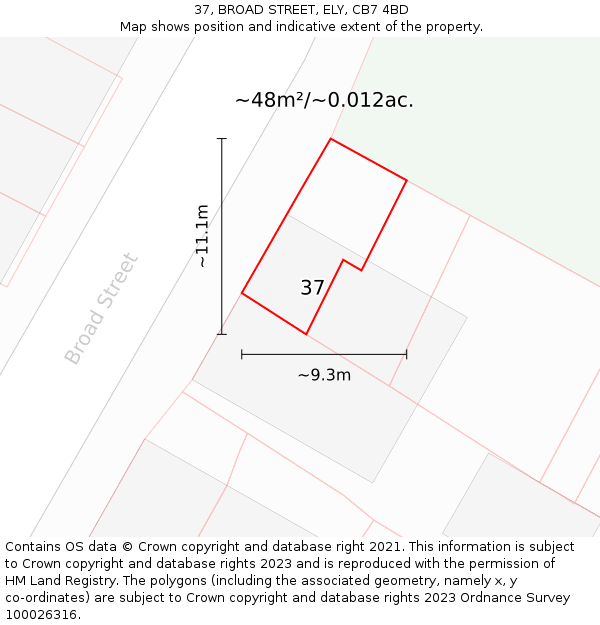 37, BROAD STREET, ELY, CB7 4BD: Plot and title map