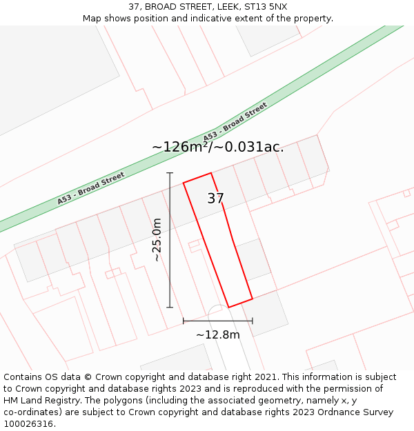 37, BROAD STREET, LEEK, ST13 5NX: Plot and title map