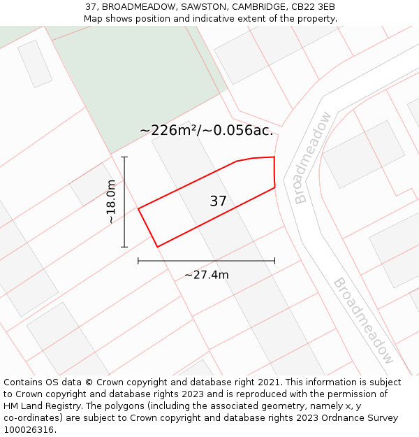 37, BROADMEADOW, SAWSTON, CAMBRIDGE, CB22 3EB: Plot and title map
