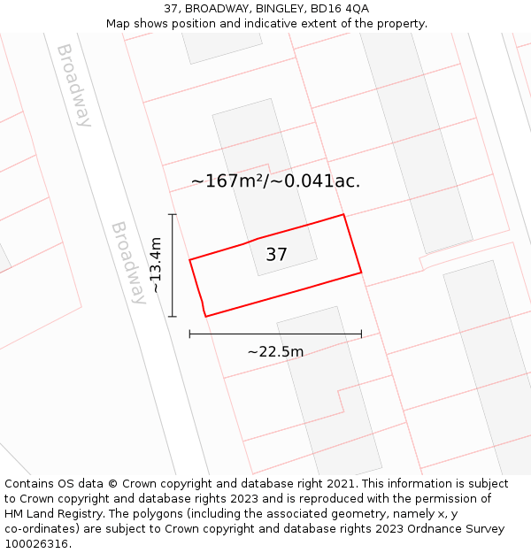 37, BROADWAY, BINGLEY, BD16 4QA: Plot and title map