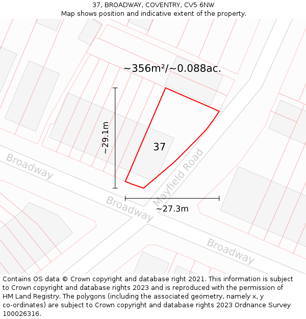 37, BROADWAY, COVENTRY, CV5 6NW: Plot and title map
