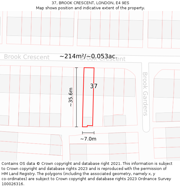 37, BROOK CRESCENT, LONDON, E4 9ES: Plot and title map