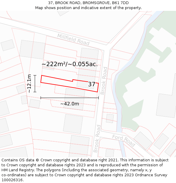 37, BROOK ROAD, BROMSGROVE, B61 7DD: Plot and title map