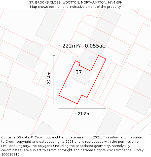37, BROOKS CLOSE, WOOTTON, NORTHAMPTON, NN4 6FH: Plot and title map