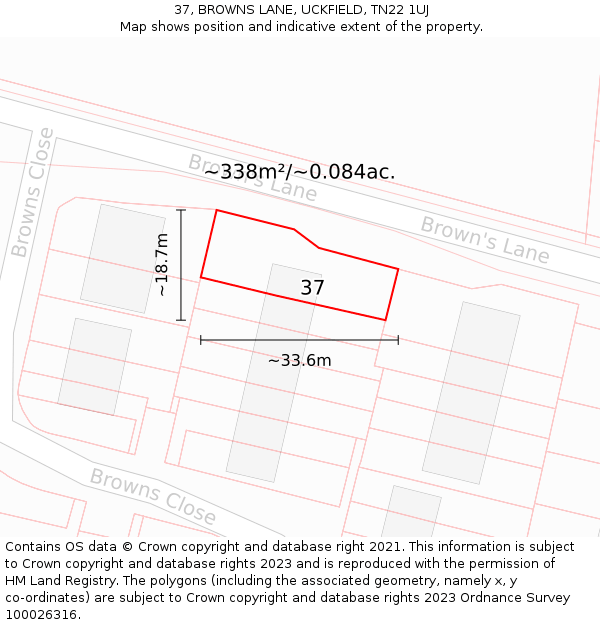 37, BROWNS LANE, UCKFIELD, TN22 1UJ: Plot and title map