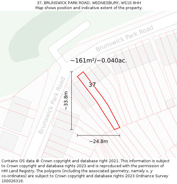 37, BRUNSWICK PARK ROAD, WEDNESBURY, WS10 9HH: Plot and title map