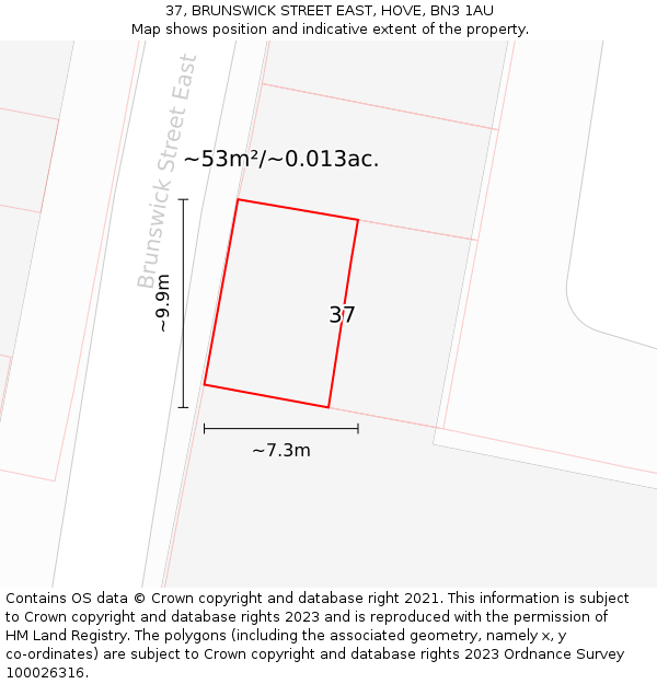 37, BRUNSWICK STREET EAST, HOVE, BN3 1AU: Plot and title map