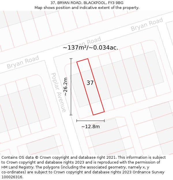 37, BRYAN ROAD, BLACKPOOL, FY3 9BG: Plot and title map