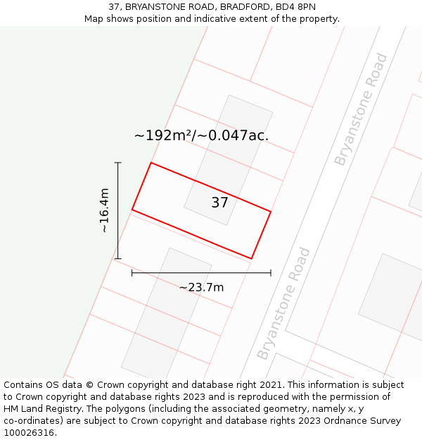 37, BRYANSTONE ROAD, BRADFORD, BD4 8PN: Plot and title map