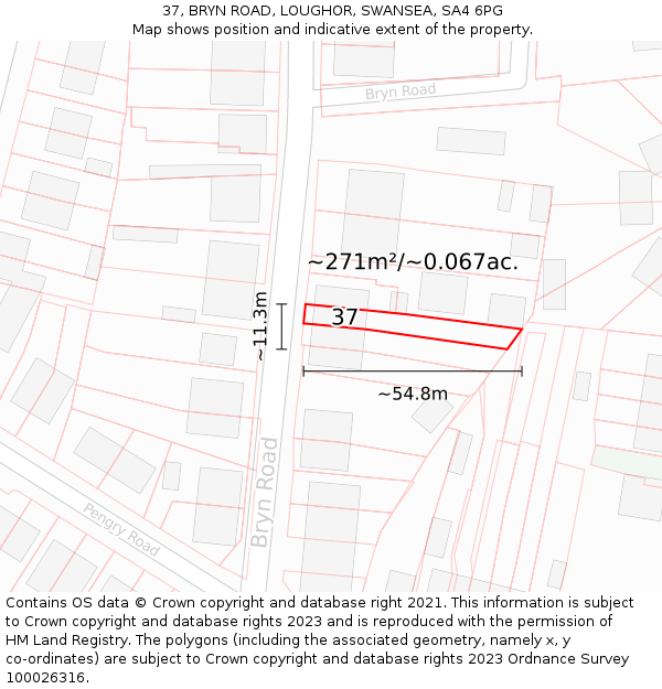 37, BRYN ROAD, LOUGHOR, SWANSEA, SA4 6PG: Plot and title map