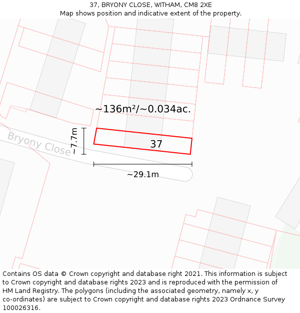 37, BRYONY CLOSE, WITHAM, CM8 2XE: Plot and title map