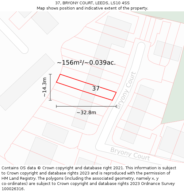 37, BRYONY COURT, LEEDS, LS10 4SS: Plot and title map