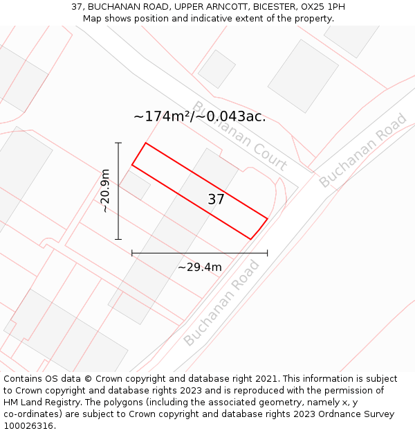 37, BUCHANAN ROAD, UPPER ARNCOTT, BICESTER, OX25 1PH: Plot and title map