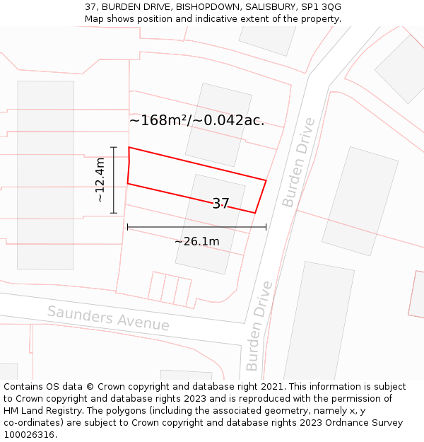 37, BURDEN DRIVE, BISHOPDOWN, SALISBURY, SP1 3QG: Plot and title map