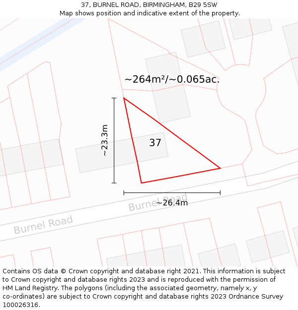 37, BURNEL ROAD, BIRMINGHAM, B29 5SW: Plot and title map
