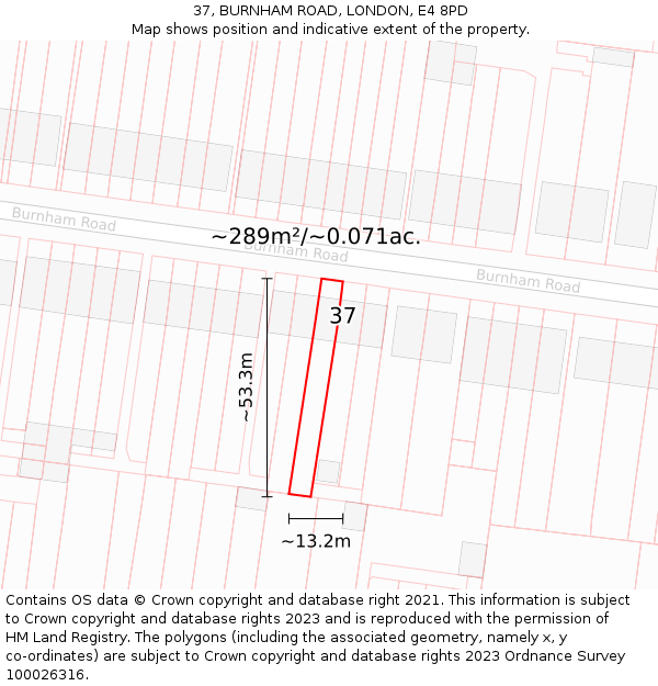 37, BURNHAM ROAD, LONDON, E4 8PD: Plot and title map