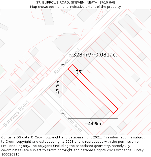 37, BURROWS ROAD, SKEWEN, NEATH, SA10 6AE: Plot and title map