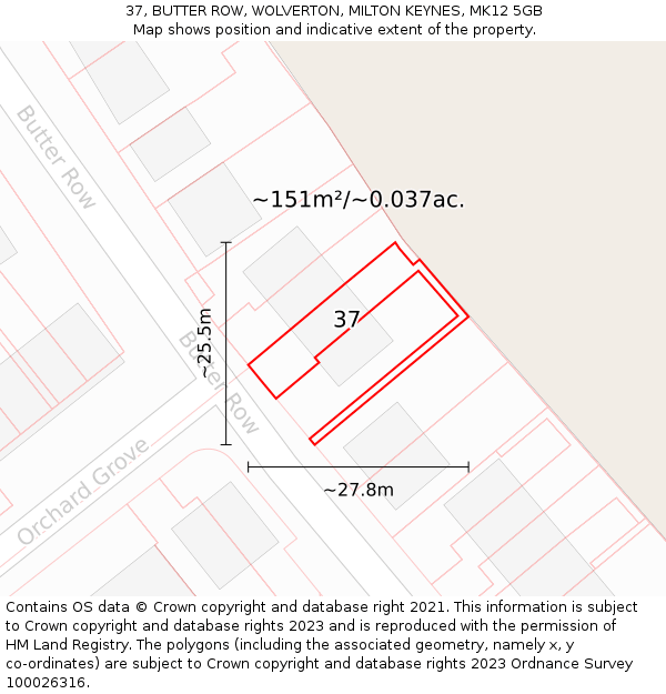 37, BUTTER ROW, WOLVERTON, MILTON KEYNES, MK12 5GB: Plot and title map