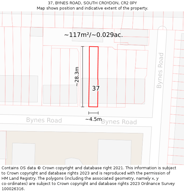 37, BYNES ROAD, SOUTH CROYDON, CR2 0PY: Plot and title map