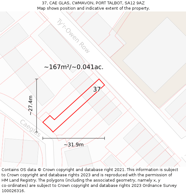 37, CAE GLAS, CWMAVON, PORT TALBOT, SA12 9AZ: Plot and title map
