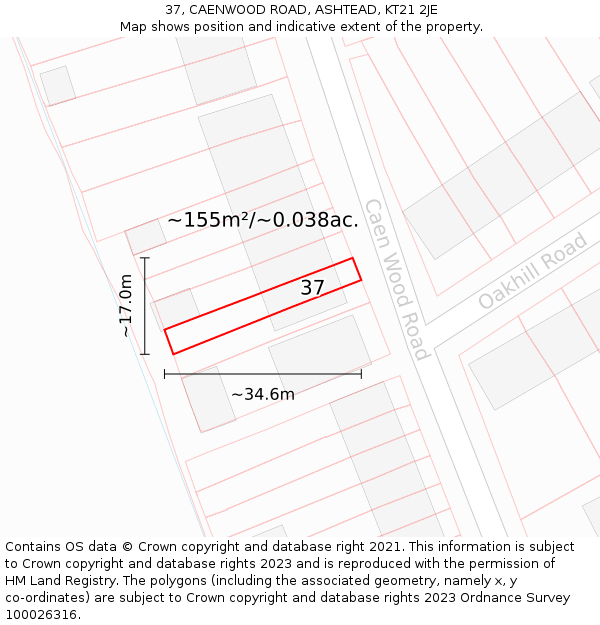37, CAENWOOD ROAD, ASHTEAD, KT21 2JE: Plot and title map