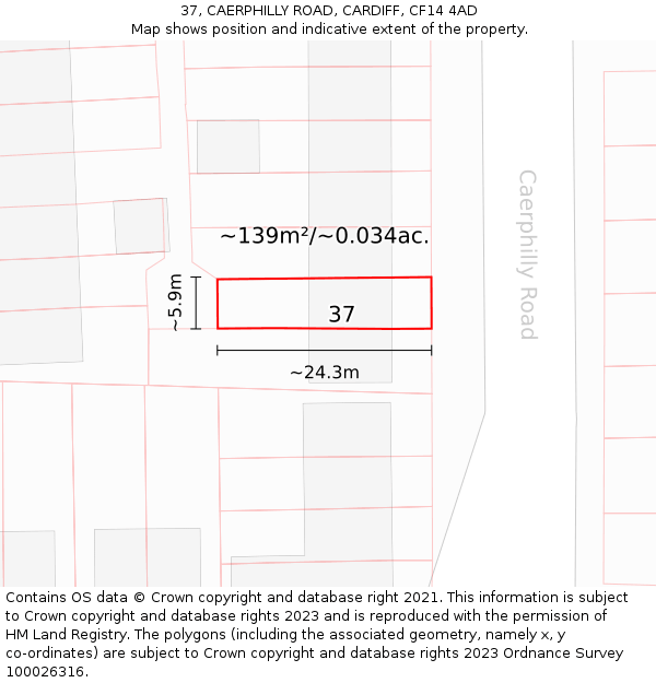 37, CAERPHILLY ROAD, CARDIFF, CF14 4AD: Plot and title map