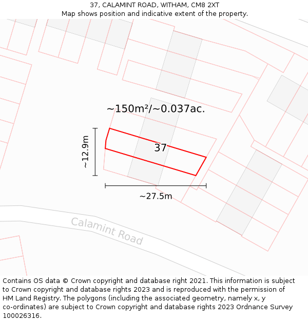 37, CALAMINT ROAD, WITHAM, CM8 2XT: Plot and title map