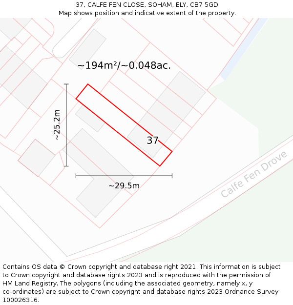 37, CALFE FEN CLOSE, SOHAM, ELY, CB7 5GD: Plot and title map