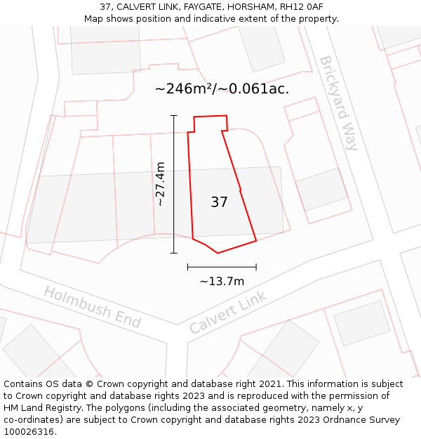 37, CALVERT LINK, FAYGATE, HORSHAM, RH12 0AF: Plot and title map