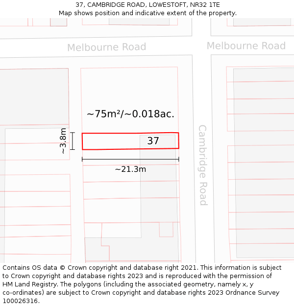 37, CAMBRIDGE ROAD, LOWESTOFT, NR32 1TE: Plot and title map