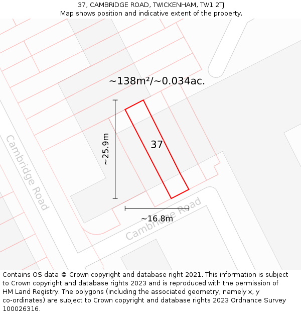37, CAMBRIDGE ROAD, TWICKENHAM, TW1 2TJ: Plot and title map