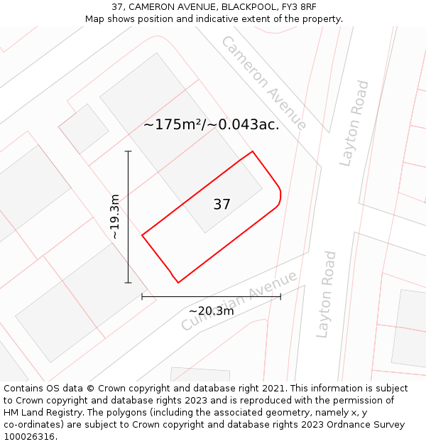 37, CAMERON AVENUE, BLACKPOOL, FY3 8RF: Plot and title map