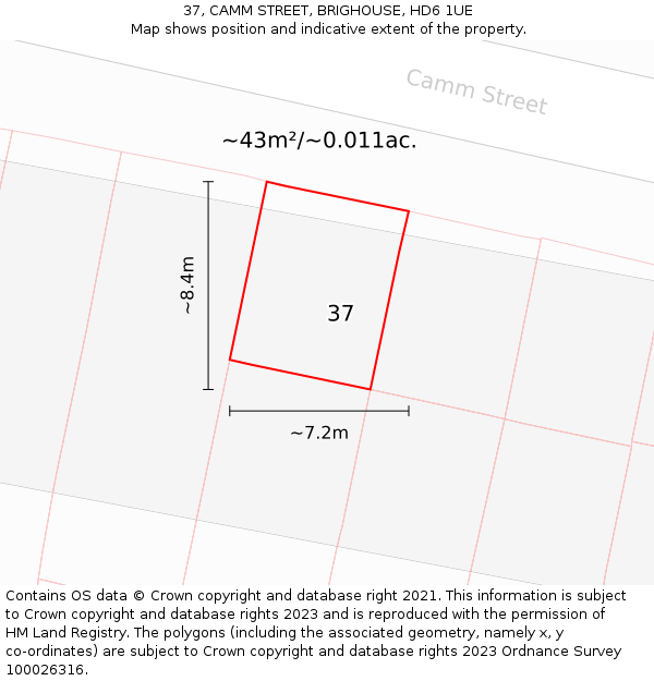 37, CAMM STREET, BRIGHOUSE, HD6 1UE: Plot and title map