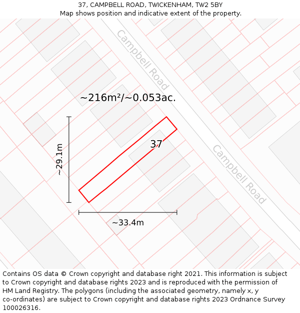 37, CAMPBELL ROAD, TWICKENHAM, TW2 5BY: Plot and title map