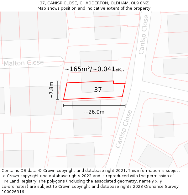 37, CANISP CLOSE, CHADDERTON, OLDHAM, OL9 0NZ: Plot and title map