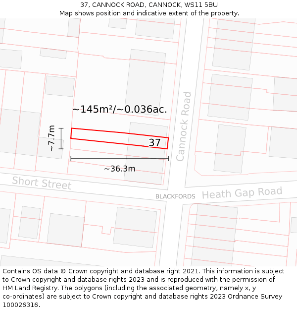37, CANNOCK ROAD, CANNOCK, WS11 5BU: Plot and title map