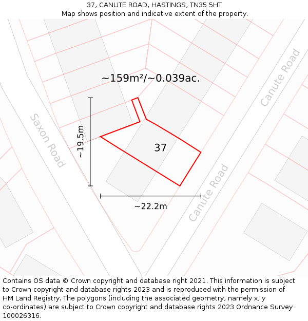 37, CANUTE ROAD, HASTINGS, TN35 5HT: Plot and title map