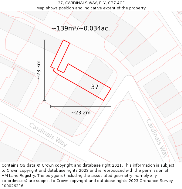 37, CARDINALS WAY, ELY, CB7 4GF: Plot and title map