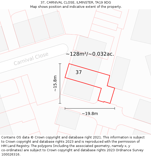 37, CARNIVAL CLOSE, ILMINSTER, TA19 9DG: Plot and title map