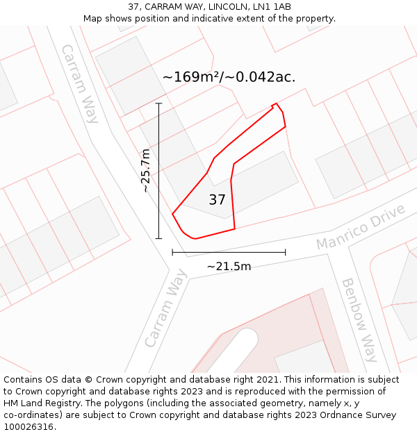 37, CARRAM WAY, LINCOLN, LN1 1AB: Plot and title map