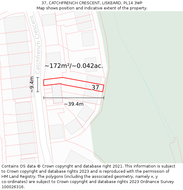 37, CATCHFRENCH CRESCENT, LISKEARD, PL14 3WP: Plot and title map