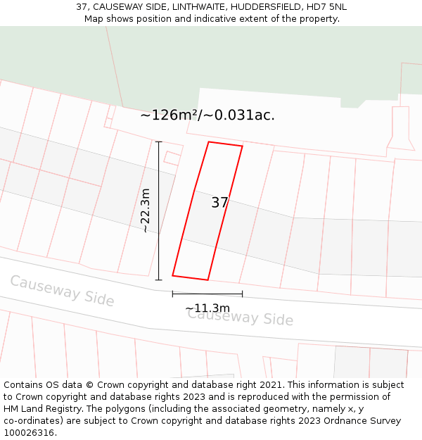 37, CAUSEWAY SIDE, LINTHWAITE, HUDDERSFIELD, HD7 5NL: Plot and title map