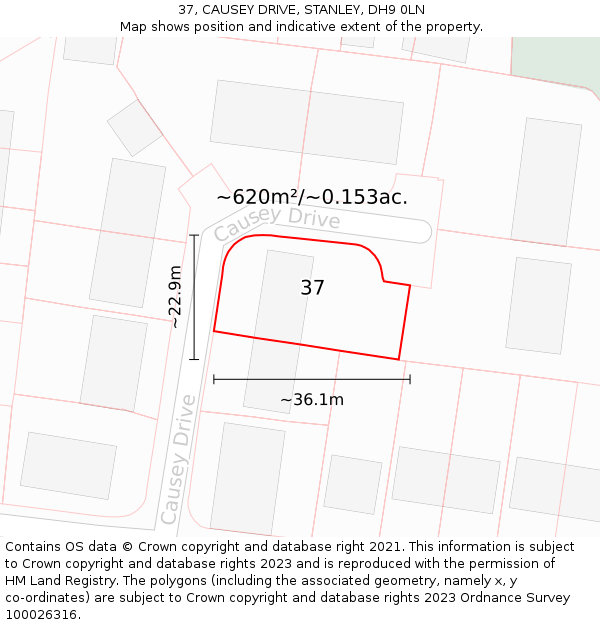 37, CAUSEY DRIVE, STANLEY, DH9 0LN: Plot and title map