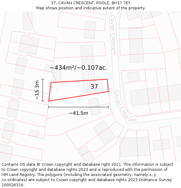 37, CAVAN CRESCENT, POOLE, BH17 7EY: Plot and title map
