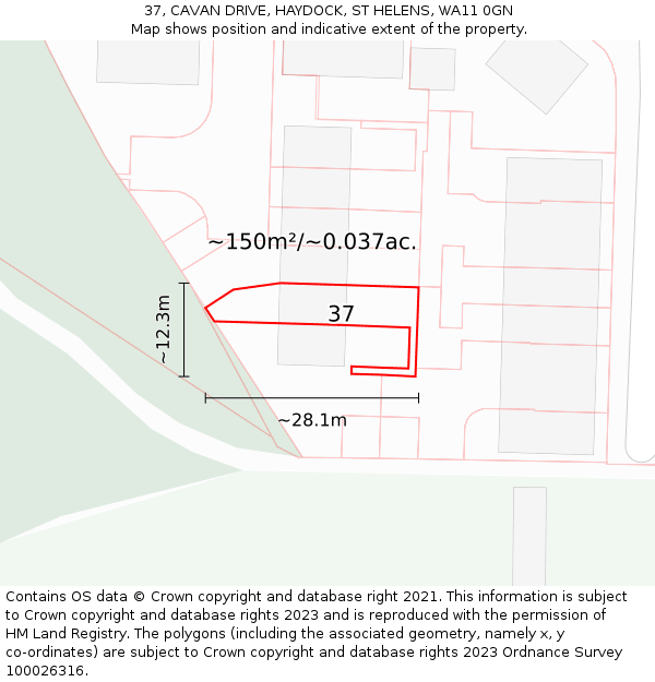 37, CAVAN DRIVE, HAYDOCK, ST HELENS, WA11 0GN: Plot and title map