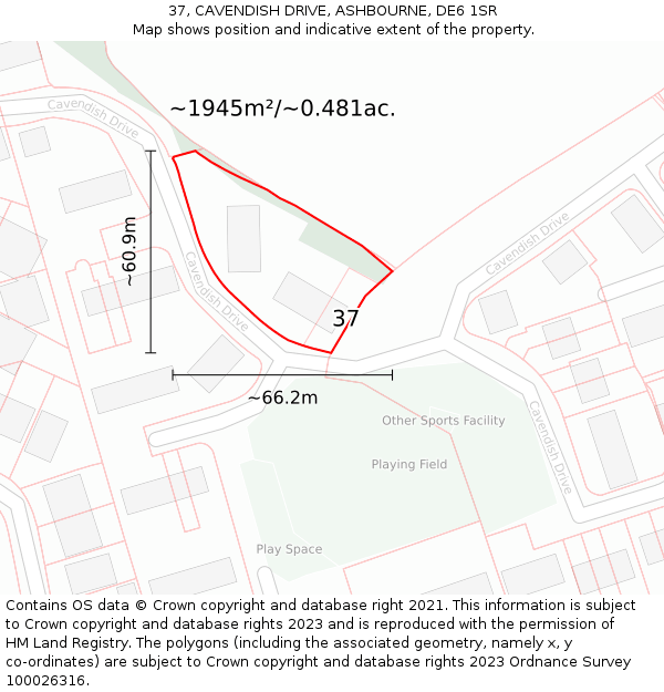 37, CAVENDISH DRIVE, ASHBOURNE, DE6 1SR: Plot and title map