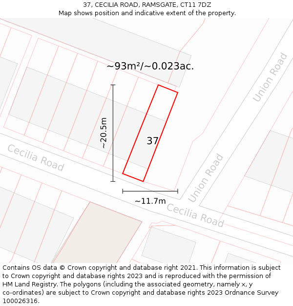 37, CECILIA ROAD, RAMSGATE, CT11 7DZ: Plot and title map